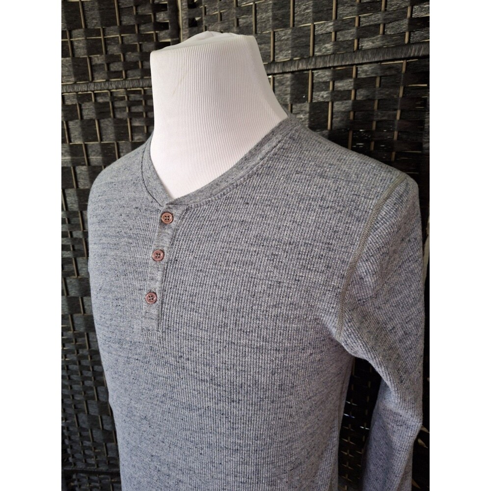 American Apparel Dexter Morgan Shirt Blue Henley Waffle Knit Medium Made In USA